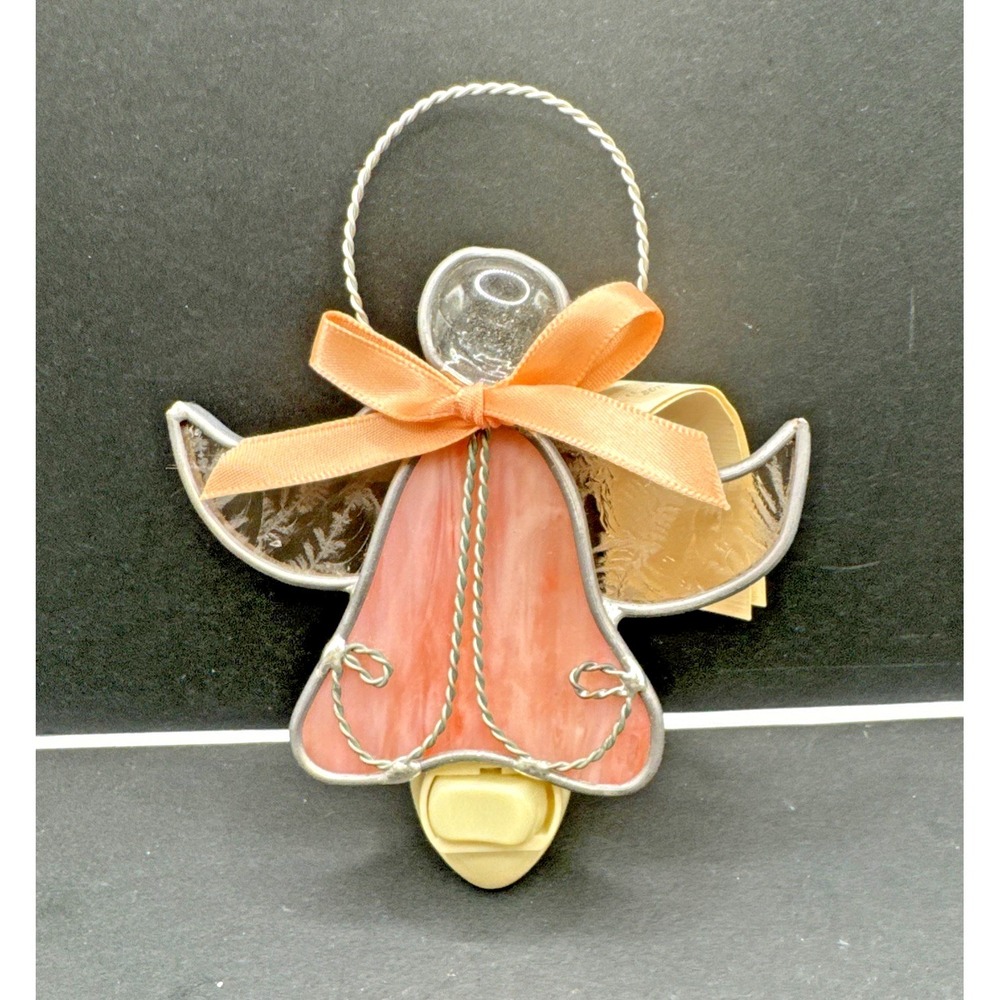 Vintage Pink Stained Glass Guardian Angel  Night Light. New Without Box